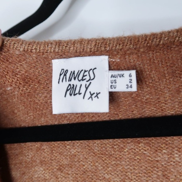 Princess Polly Womens Mini‎ Dress 2 Brown Orange Long Bell Sleeve Knit 70s - Picture 4 of 5